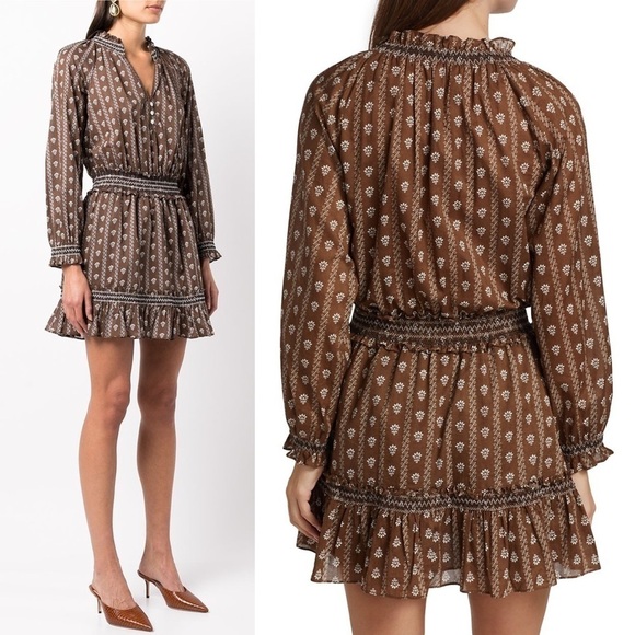 NWT VERONICA BEARD Floral Puffed Long Sleeve Embroidered Smocked Ruffled Dress M - Picture 5 of 15